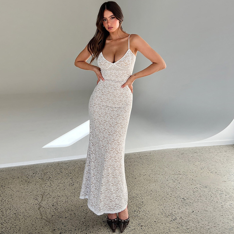 OM-2025 Summer Fashion New Sexy V-neck Lace Waist-cinching Bodycon Strapless Dress for Women