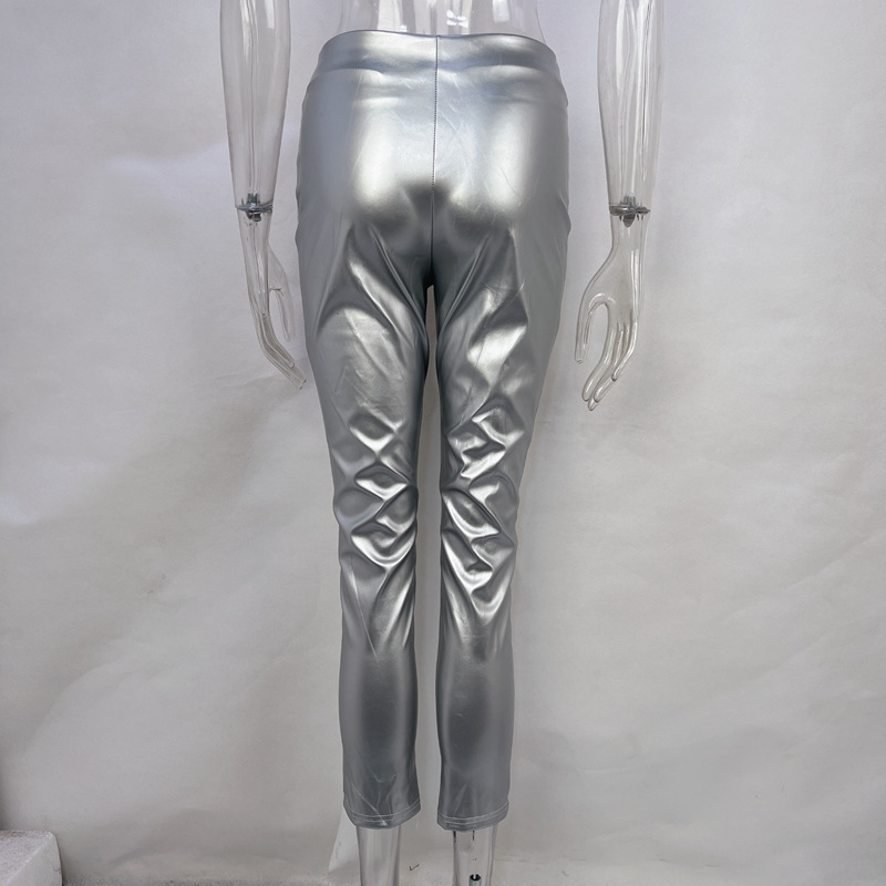 OM-2025 Fall/Winter Hot Item Fashion High-Waisted Butt-Lifting Skinny Slimming PU Leather Pants Women's Pants