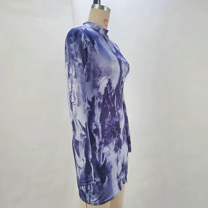 OM-2025 Autumn/Winter New Fashionable Streetwear Half-High Neck Long-Sleeved Dress with Unique Print