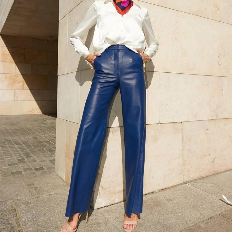 OM-2024 Fall Fashion PU Leather Mid-Rise Butt-Lifting Straight Leg Women's Casual Pants